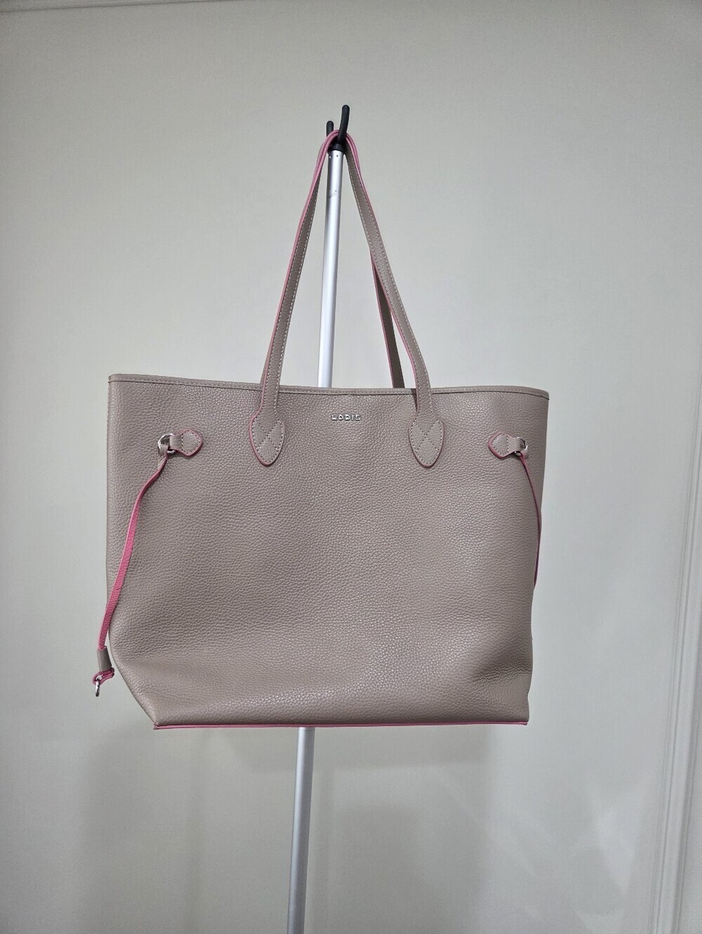 Lodis Taupe Beige  pebbled Leather Tote (L)